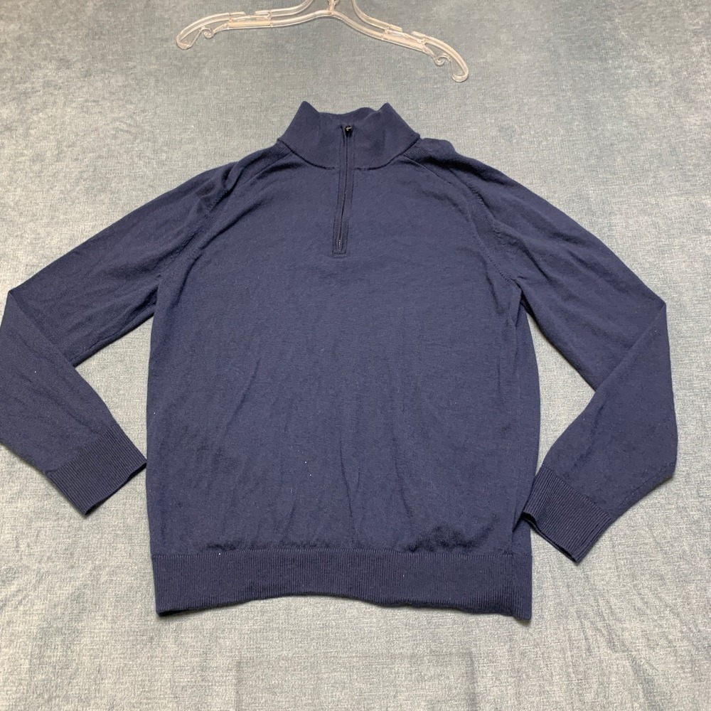 Express Sweater Mens Medium Navy Blue Quarter Zip Mock Neck Raglan Sleeve Winter